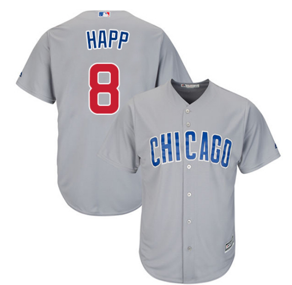 Men's Chicago Cubs #8 Ian Happ Replica Grey Cool Base Stitched Jersey